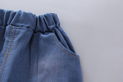 さらり薄手で夏のおでかけがきちんと決まる 男の子半袖シャツ＆ショートパンツセット キリン柄アニマルプリント コットン 80~110cm