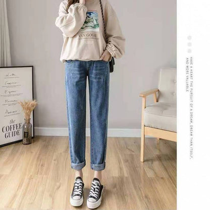 マタニティデニムパンツ スクラッチブルー サイドのフィット感 ディテール
