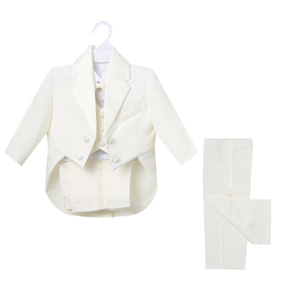 ホワイトとミルキーホワイトとブラックのカラー展開が分かるキッズスーツセット
