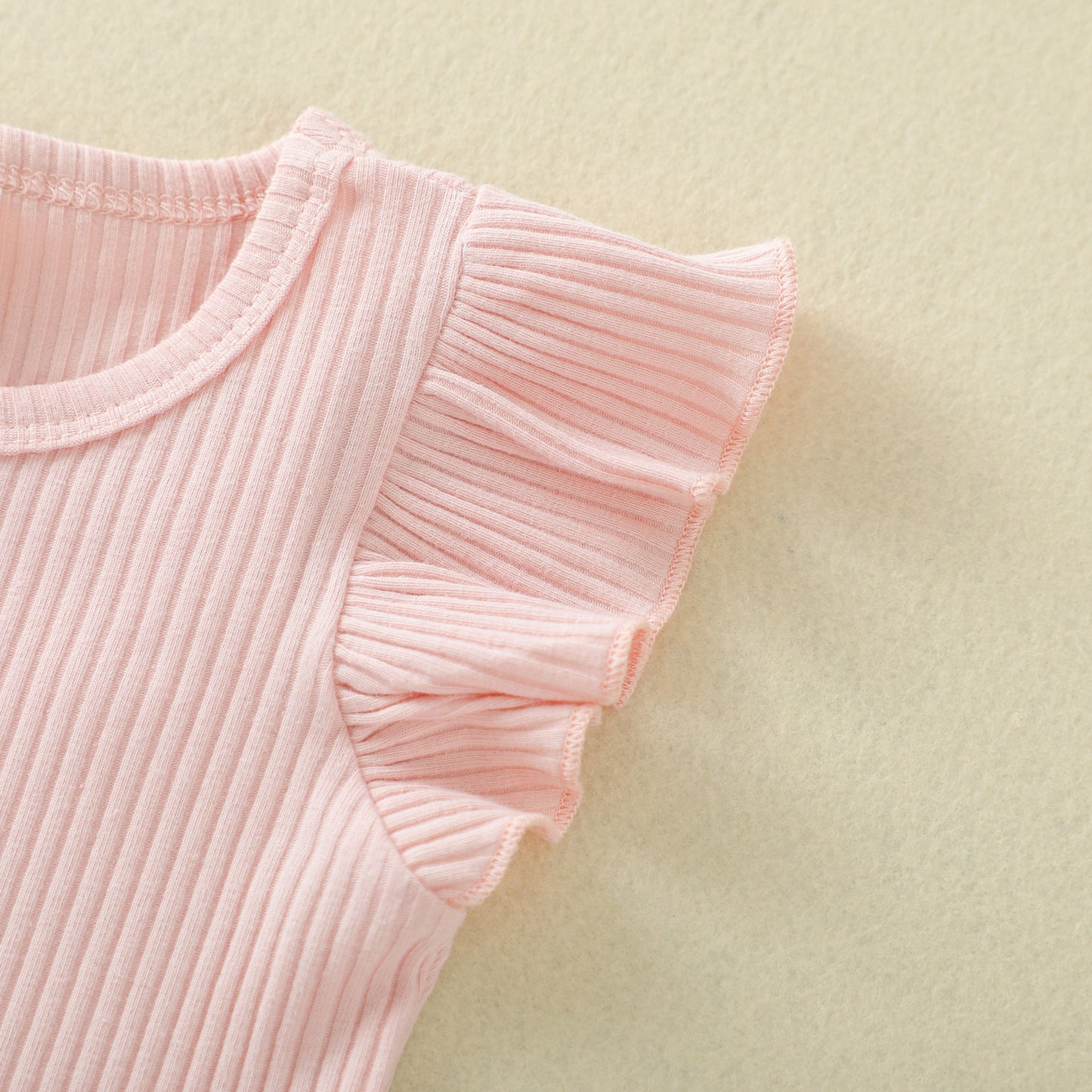 おでかけ気分がふわっと高まる 女の子プリントトップス＆サロペットブルマ3点セット フリル袖 コットン ブルー/ピンク 70~100cm