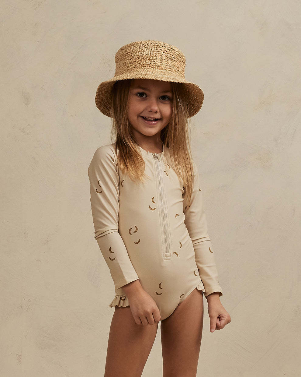 キッズ女の子 UV対策 ラッシュガード風 長袖ワンピース水着 フロントジップ フリル付き 高伸縮ポリエステル 80cm・90cm・100cm・110cm・120cm・130cm