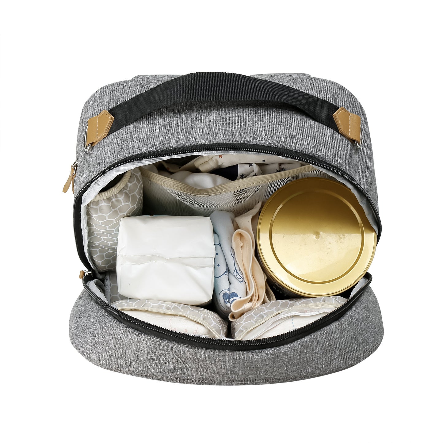 保冷ポケット付きおむつリュック｜ベビーカー取付ストラップ対応 防水オックスフォード 乾湿分離 34×15×44cm