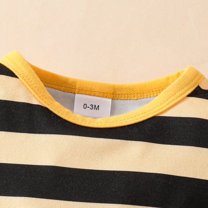 とびきり可愛いミツバチ気分になれる 女の子ロンパース＆サロペットスカートセット3点 ボーダー柄 コットンニット 0-18ヶ月