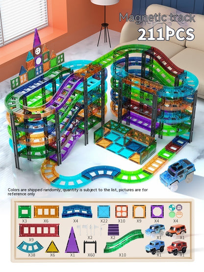 211ピースのフルセットを使ってリビングいっぱいに広がる巨大マグネットトラック王国
