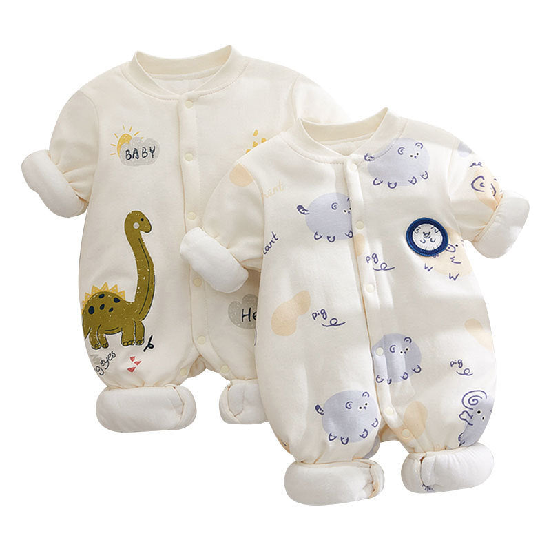 前開きデザインのベビー用厚手ロンパースディスプレイ
