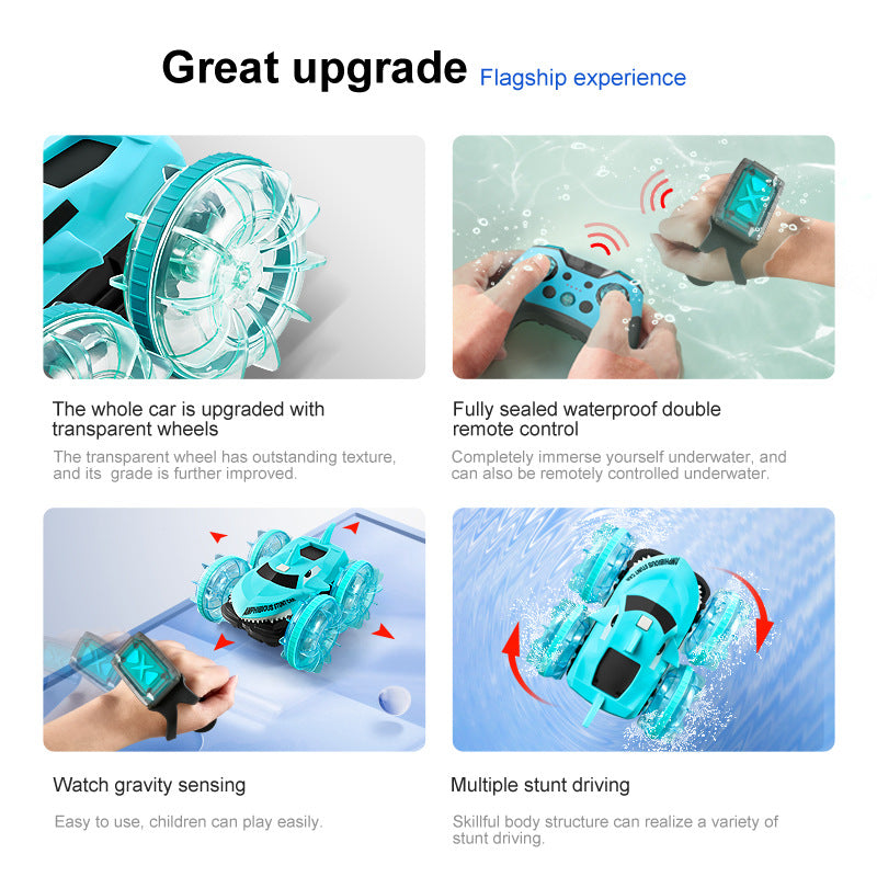 ブルーダブルリモコン版シャークアンフィビアスカーと2種類のリモコンを俯瞰で撮影した写真
