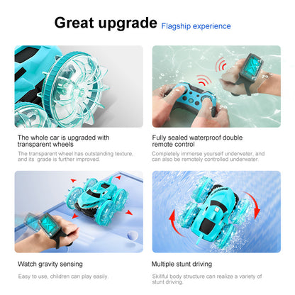 ブルーダブルリモコン版シャークアンフィビアスカーと2種類のリモコンを俯瞰で撮影した写真
