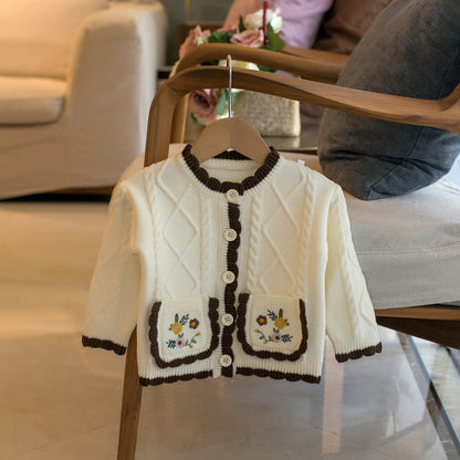 花柄刺繍デザインの女の子用カーディガン
