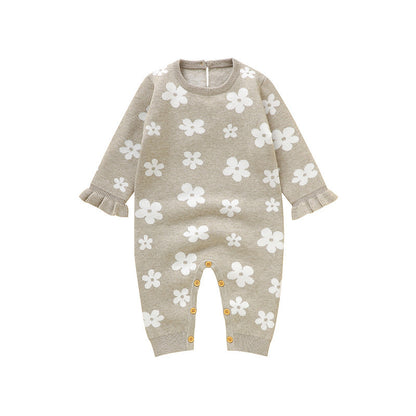春秋向け小花柄赤ちゃんロンパース
