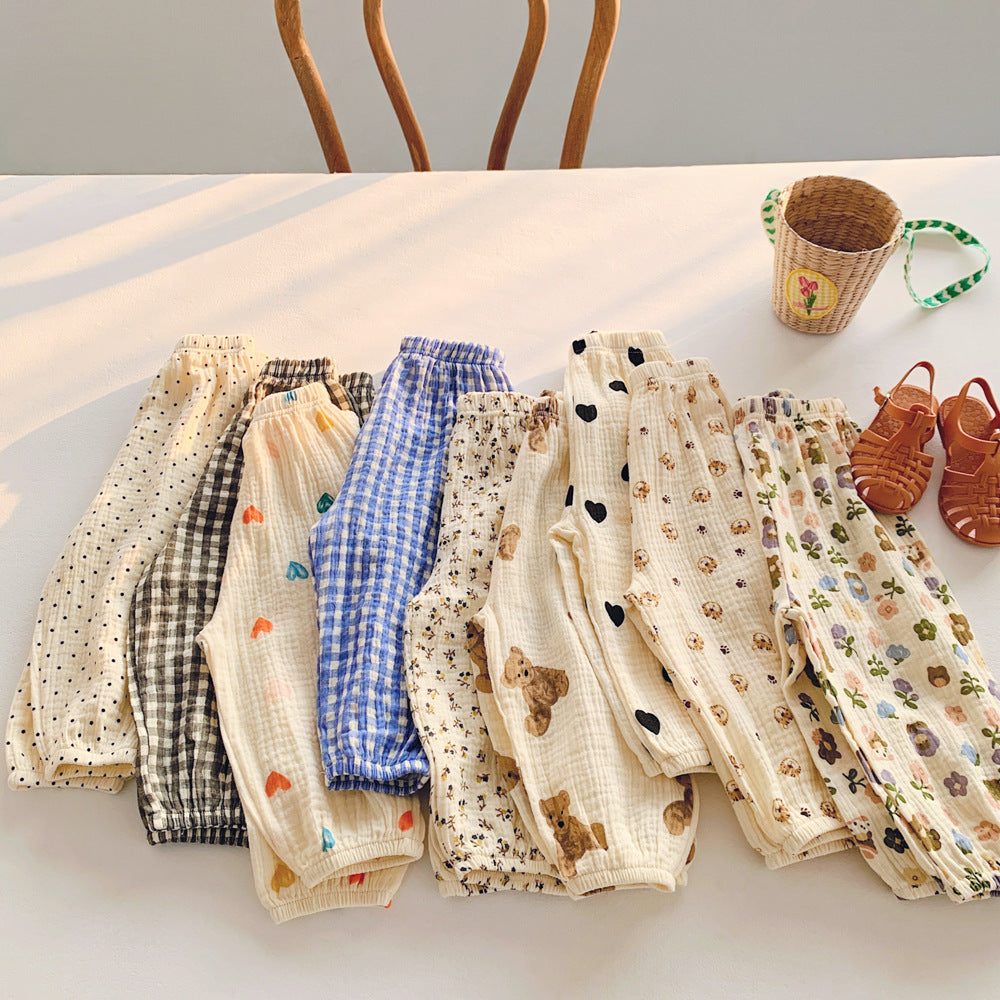 薄手コットン素材の韓国風キッズハーレムパンツ全体画像
