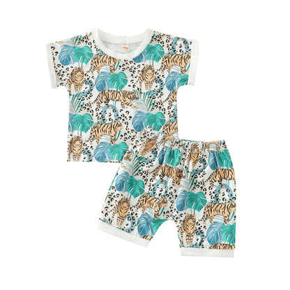 さらり快適なジャングルタイガー柄 子ども半袖Tシャツ＆ショートパンツ上下セット コットン 70~110cm