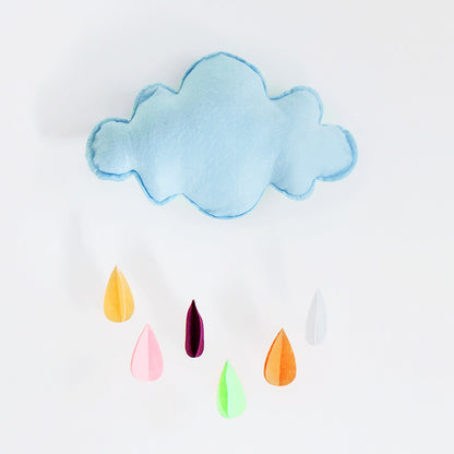 フェルト雲ガーランド ブルー雲×カラフルしずく 子どもテント飾り
