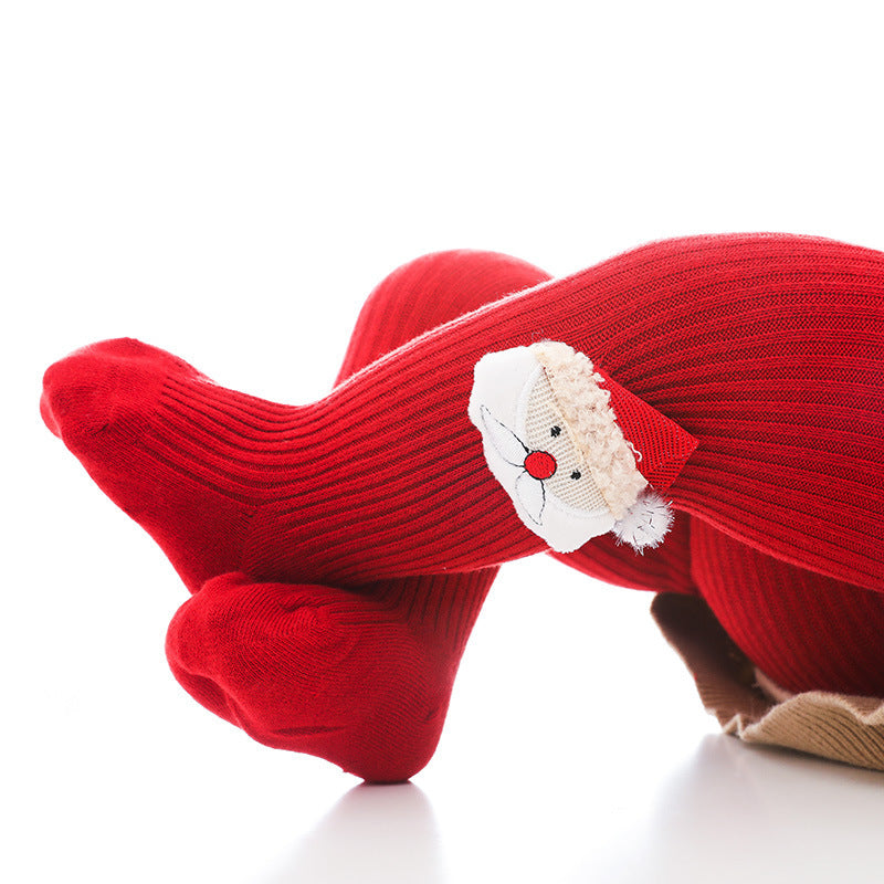 サンタクロース柄のコットンベビータイツ
