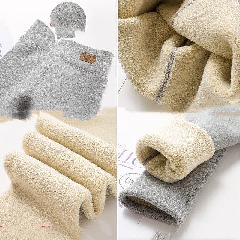 厚手コットン素材のキッズ防寒パンツ前面ディテール
