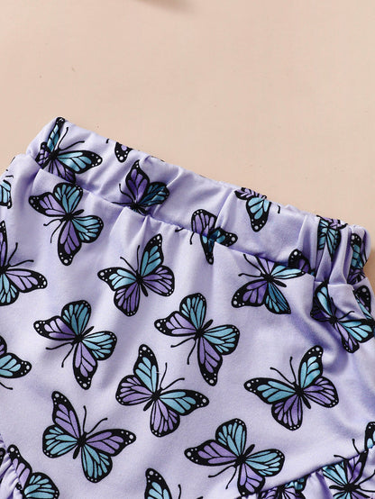 夏の軽やかおしゃれが叶う 女の子ベビーノースリーブロンパース＆バタフライ柄ショーツセット コットン素材 70~90cm