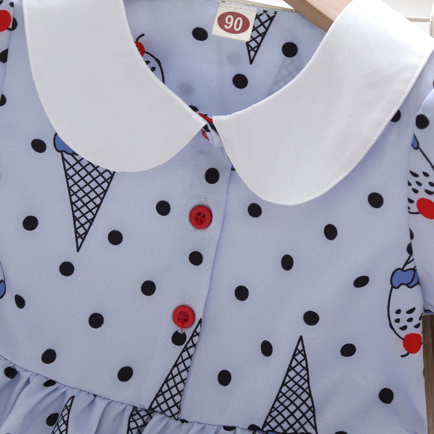 さらっと涼しく毎日が楽しくなる 女の子ドールカラーワンピース おえかき柄・水玉アイス柄 コットン混 90~130cm