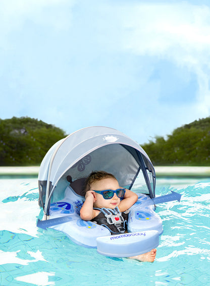 サンシェード付き ノンインフレータブル幼児フロート 2〜4歳 胸囲58cm以下 防水IPX8 外層レザー×フォーム内装 脇下サポート 浮き輪