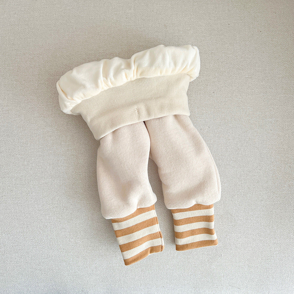 ふわふわ裏フリースで冬もあったか ベビーくまフェイスロングパンツ 韓国風コットン混 73–100cm Lumisei Prime