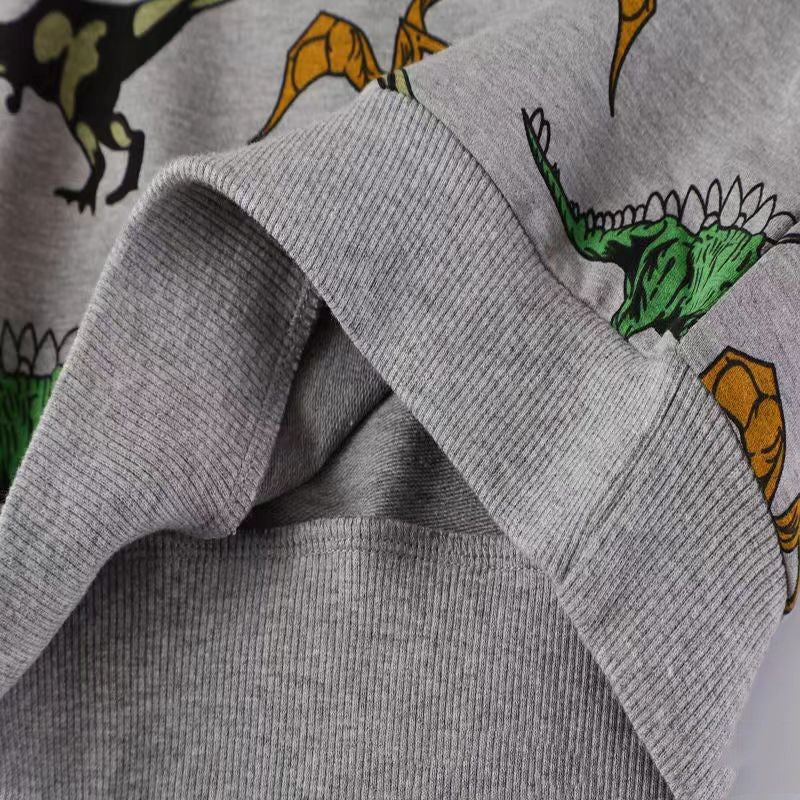 元気に遊べるやさしい肌ざわり 子ども長袖トレーナー カートゥーン恐竜プリント コットン 90〜140cm