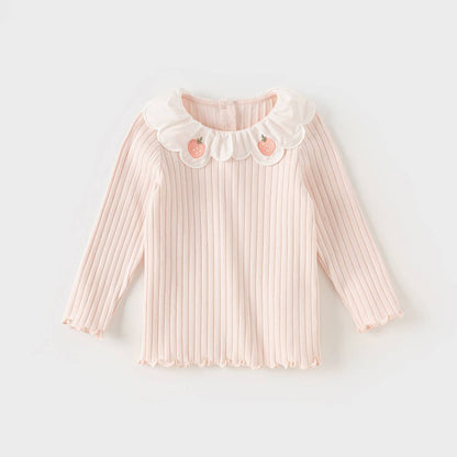 ライトピンクレース襟ベビートップス前面
