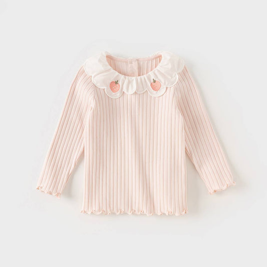 ライトピンクレース襟ベビートップス前面
