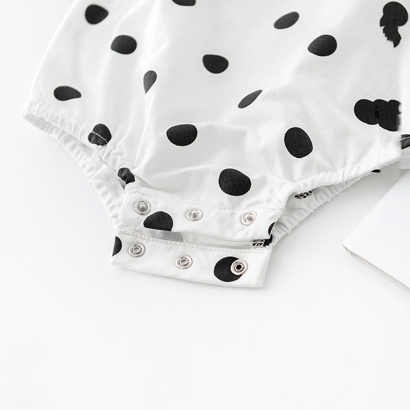 ふんわり軽やかで夏も快適 赤ちゃん三角ロンパース たまごモチーフ水玉デザイン コットン混 紐付きハットセット 66〜90cm
