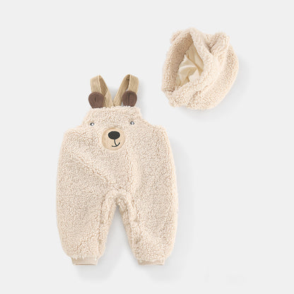 男の子にも女の子にも似合うニュートラルカラーのベビーつなぎ
