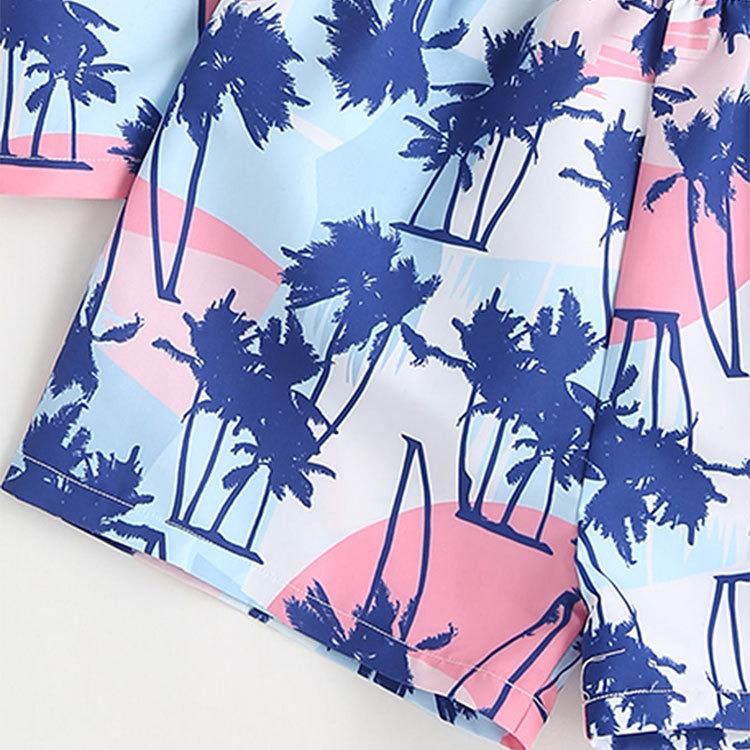 男の子用プリント2ピース水着セット｜半袖トップス＆ショートパンツ ブルー 130〜160cm