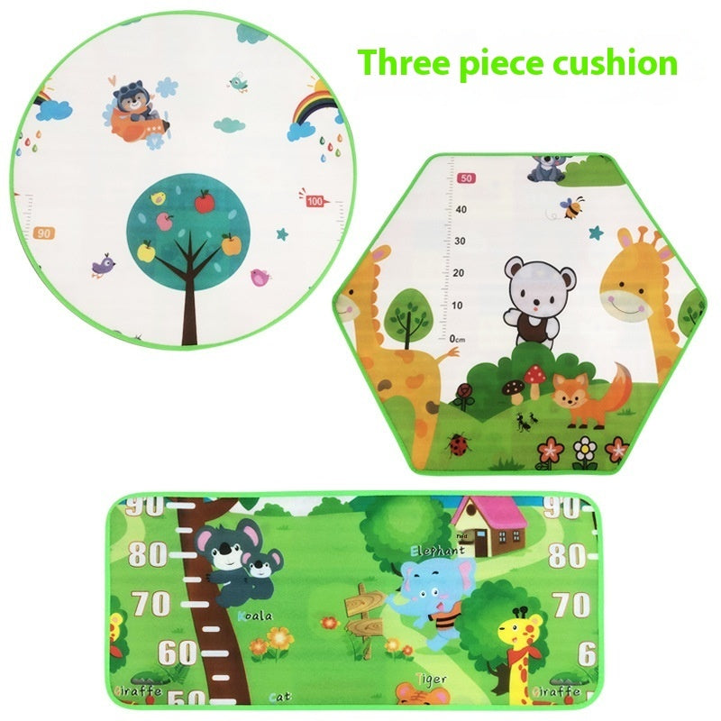 3ピースクッションマットセット 動物イラスト入り 丸型・六角形・長方形デザイン 商品イメージ
