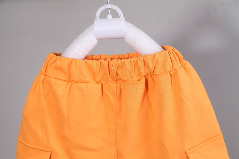 軽やかに動ける 男の子半袖セットアップ レイヤード風ベストデザイン 無地切り替え コットン95% ショートパンツ 80〜120cm