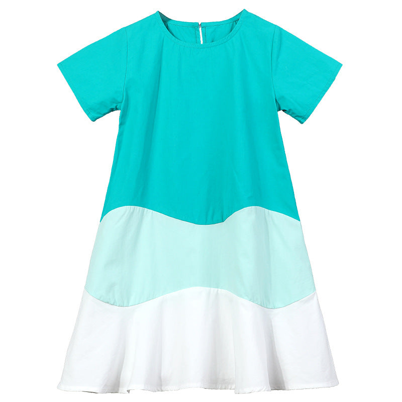 さらっとコットンで夏を軽やかに楽しめる 女の子Aラインワンピース 配色切り替え 韓国風 グリーン 120~160cm