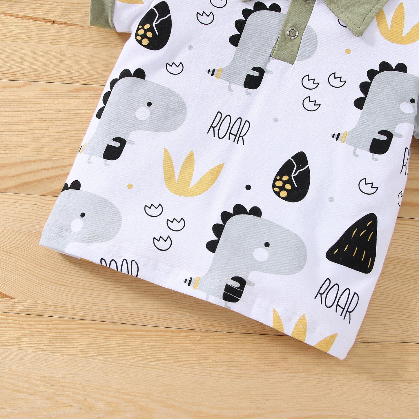 さわやかに動ける 男の子ポロ襟上下セット ちび恐竜総柄デザイン コットン素材 80~120cm