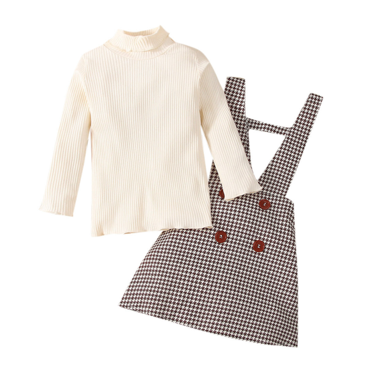 きちんと可愛いが叶う 女の子ハイネックプルオーバー×千鳥格子ジャンパースカート スカートセット コットン 90〜130cm