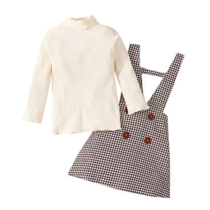 きちんと可愛いが叶う 女の子ハイネックプルオーバー×千鳥格子ジャンパースカート スカートセット コットン 90〜130cm