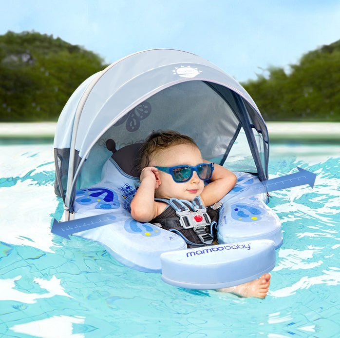 サンシェード付き ノンインフレータブル幼児フロート 2〜4歳 胸囲58cm以下 防水IPX8 外層レザー×フォーム内装 脇下サポート 浮き輪