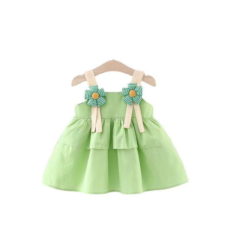 ふんわりティアードとチェック花モチーフが可憐に映える 女の子サスペンダーワンピース コットン素材 73~100cm