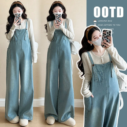 マタニティデニムサロペットパンツ 着用イメージ ポーズ違い
