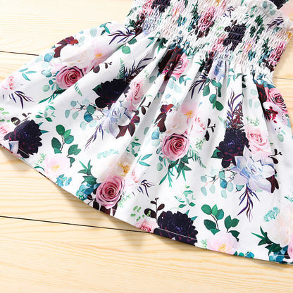 軽やかに揺れて写真映えする 女の子メッシュ切替花柄キャミワンピース コットン 80〜120cm