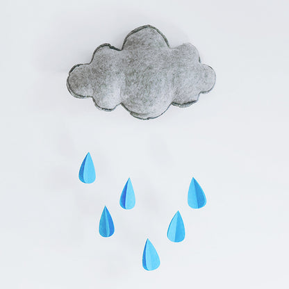 フェルト雲ガーランド グレー雲×ブルーしずく 壁面デコレーション
