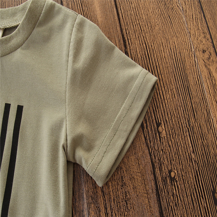 夏の外遊びがかっこよく決まる 男の子上下セット 半袖Tシャツ＆ロングパンツ 星条旗プリント×カモフラ柄 コットン/ポリエステル 70〜110cm