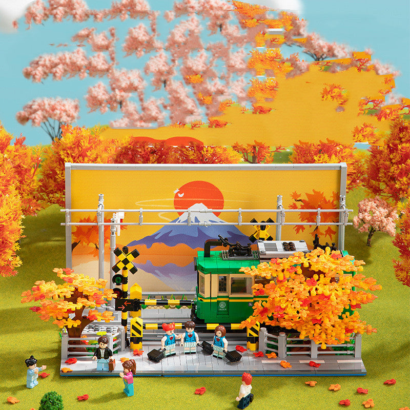 秋のメイプルリーフを使用した情景モデルのアップ
