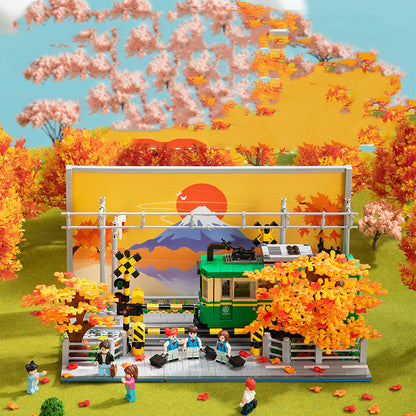 秋のメイプルリーフを使用した情景モデルのアップ
