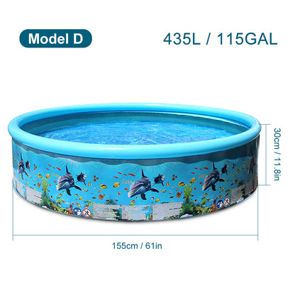 折りたたみ式 ハードキッズプール アクアリウム柄 PVC ブルー 297L・454L・280L・435L（屋外水あそび用）