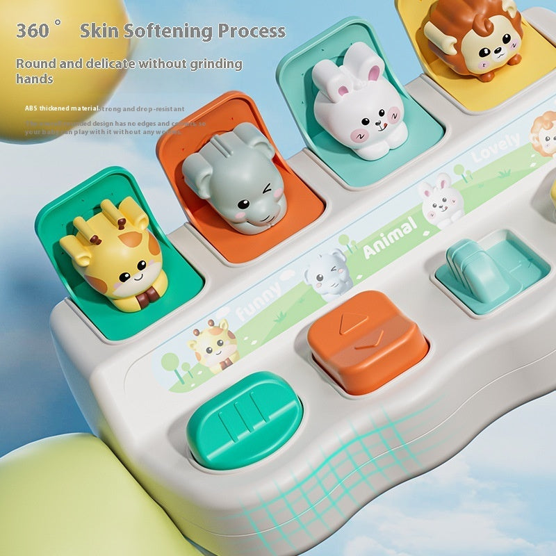 Qペット収納ボックス 動物モチーフとボタン部分の近接アップ
