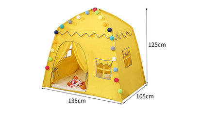 ハウス型キッズテント イエロー サイズ寸法イメージ付き 図解
