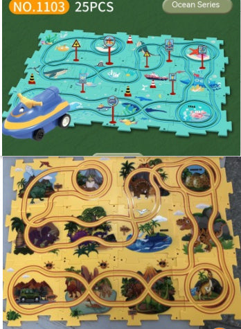 電動パズルレールカー 論理ルートDIYトロリー 恐竜・森・宇宙・海の4テーマ知育パズルトラック 3歳頃から Lumisei Prime