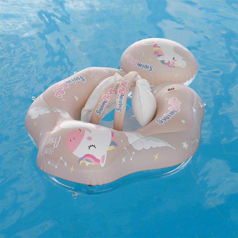 ベビー用アンダーアーム浮き輪 日よけサンシェード付き セーフティバックル＆股ベルト 取り外しキャノピー 新生児〜幼児 スイムリング（S・L・XL）