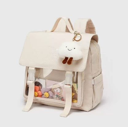 【13インチPC対応】防水ナイロン通学バックパック 30×14×29cm｜フラップ×ファスナーで中身が整うスクエアリュック（オフホワイト）