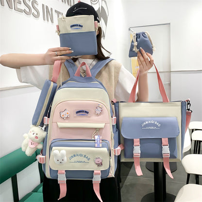 【防水ナイロン・20-35L】5点セットの大容量キッズ通学リュック｜PC・書類ポケットで雨の日も荷物が整う（31×44cm）