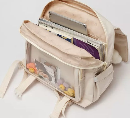 【13インチPC対応】防水ナイロン通学バックパック 30×14×29cm｜フラップ×ファスナーで中身が整うスクエアリュック（オフホワイト）